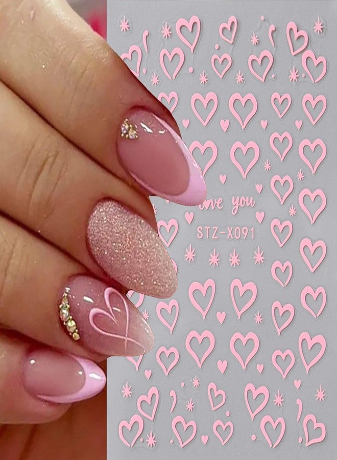 BSBTBZ 6PCS Valentine's Nail Art Stickers 3D Valentine Nail Decals Mini Red Heart Shaped Lrregular Love Stripe Design French Lines Nail Sticker Nail Tip Shiny Valentine's Romantic Hearts Manicure Accessories - Image 3